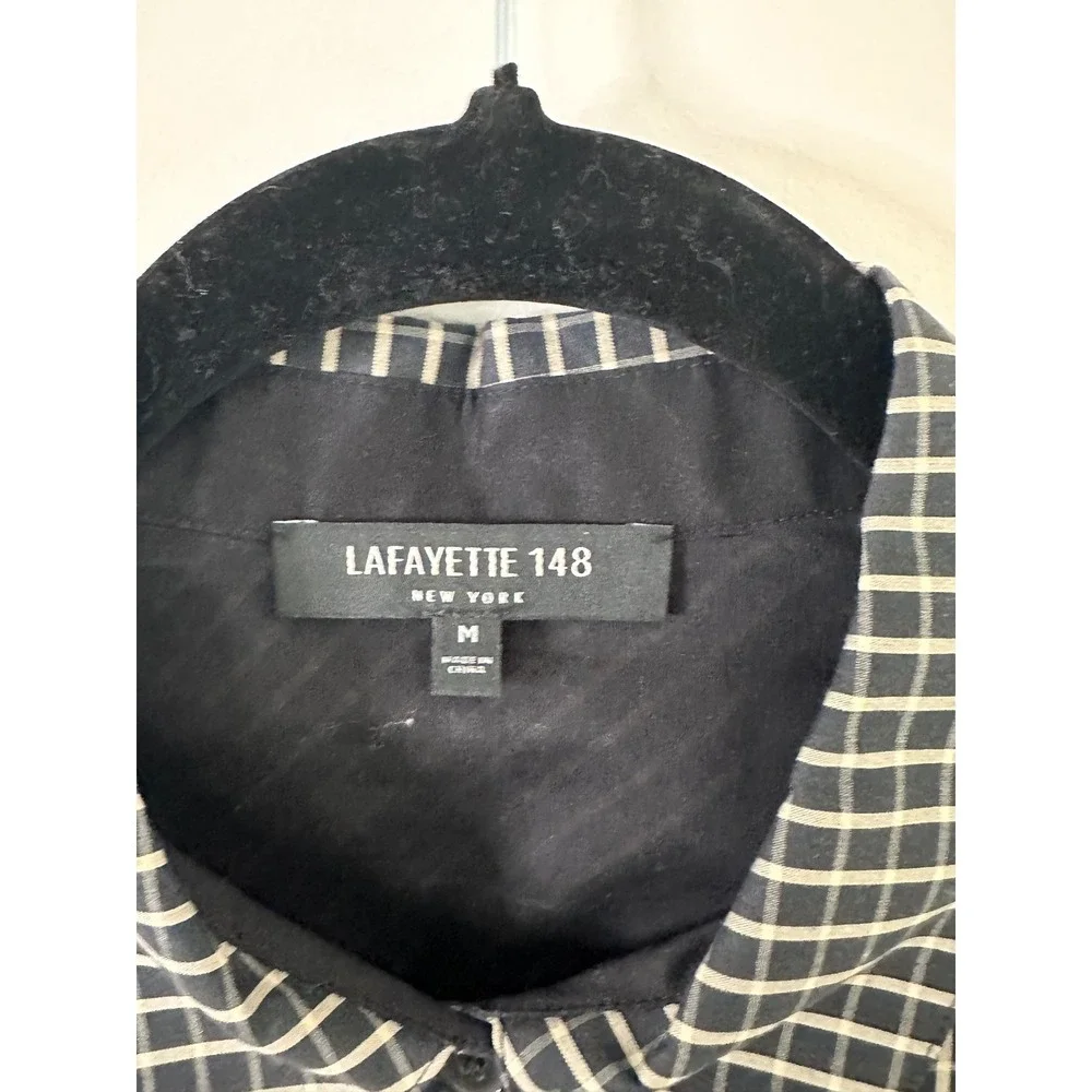 LAFAYETTE 148 NEW YORK Black White Checkered Long Sleeve Womens M - Picture 3 of 4